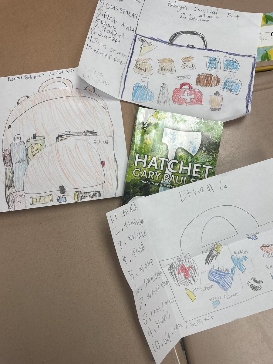 mchristensen55's tweet photo. We are drawing survival kits as we prepare to read “Hatchet” by Gary Paulson. @OliveChapelElem https://t.co/jyQgY38BVp