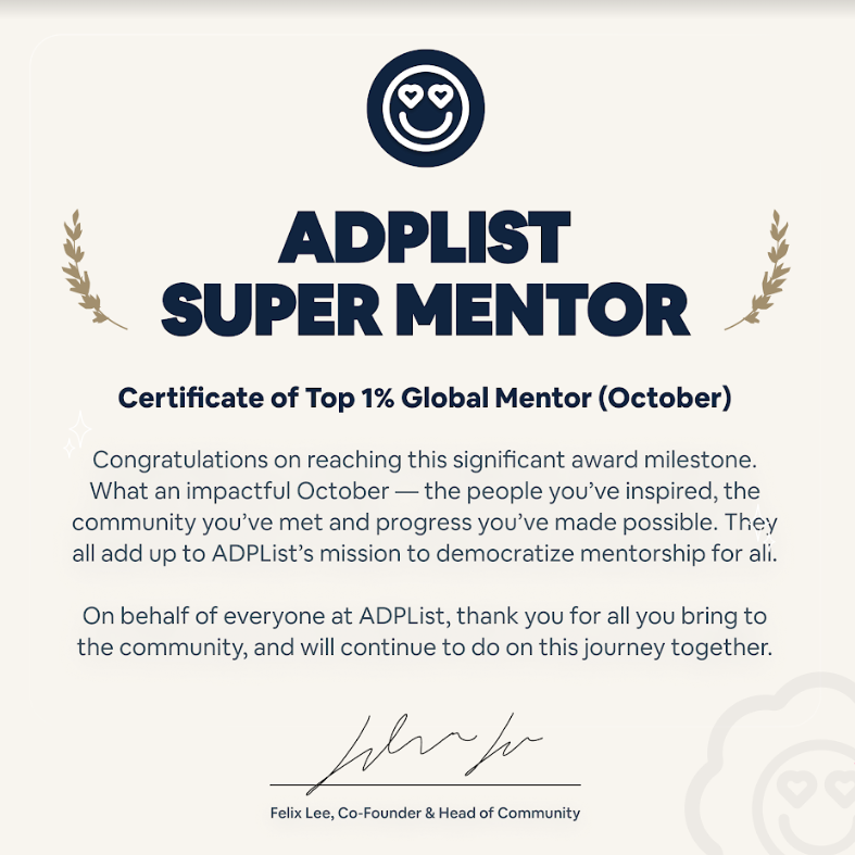 Get mentored by experienced design professionals, and ask them anything you like, on <a href="/ADPList/">ADPList</a> cofounded by <a href="/felixleezd/">Felix Lee</a>.