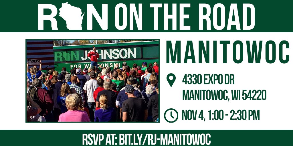 6thForRon's tweet photo. Join us tomorrow as #RonsRoadTour swings through the 6th district!

We’ll be making stops in Eden and Manitowoc.

See you there! https://t.co/JBtDeBmCIT