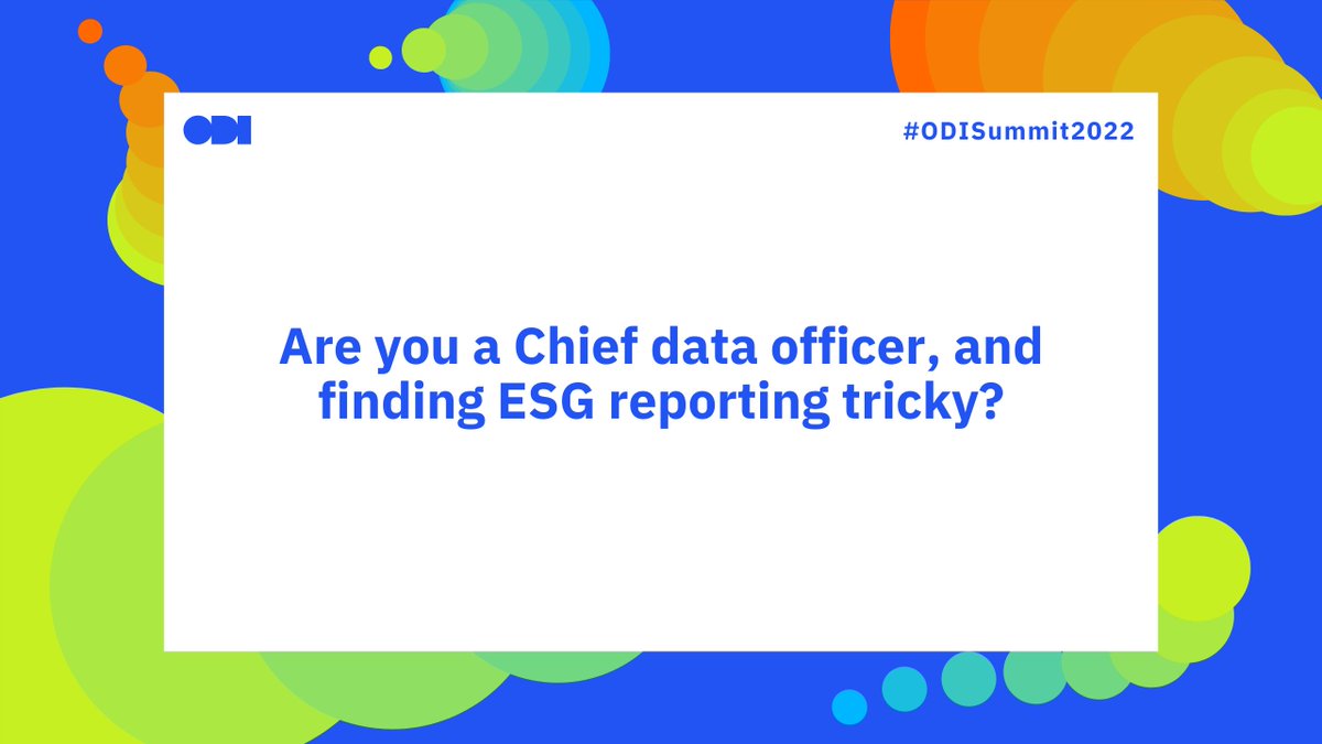 Are you a Chief Data Officer, and finding ESG reporting tricky?

Join the ODI Summit on 8 November, and learn from CDOs and AI pioneers how data can shape a more sustainable future for your business.

Book now 👉hubs.li/Q01r8v-T0

#ODISummit2022 #ESG #Data