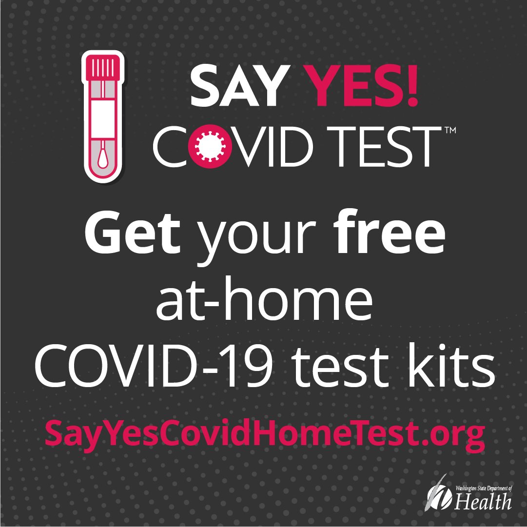 WADeptHealth's tweet image. SayYesCovidHomeTest.org is still providing up to 10 free at-home COVID-19 tests each month to Washington households. Have you ordered yours for November? You can get up to 2 orders of 5 tests each! Visit  or call 1.800.525.0127 to claim yours.