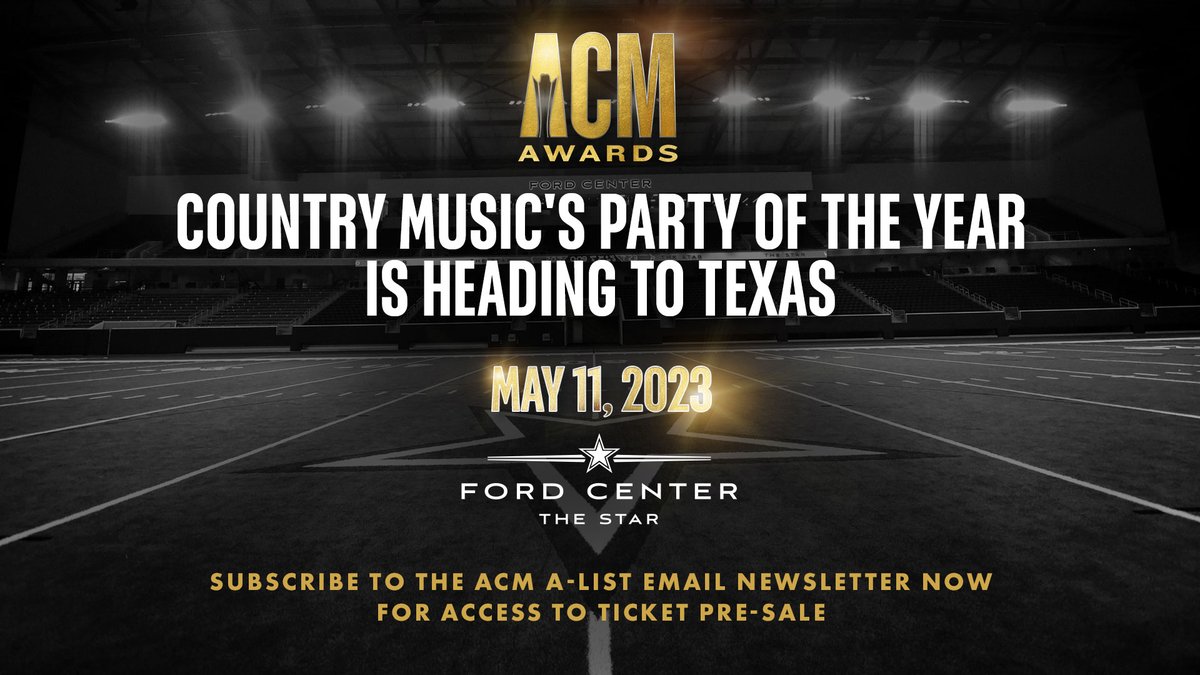 Who’s excited for a Texas-sized Country Music party?? Subscribe to the ACM A-List email newsletter to get special access to the #ACMawards ticket pre-sale and be there May 11 at the 58th ACM Awards, live from the Dallas Cowboys’ world HQ in Frisco, TX. acmcountry.com/acm-newsletter