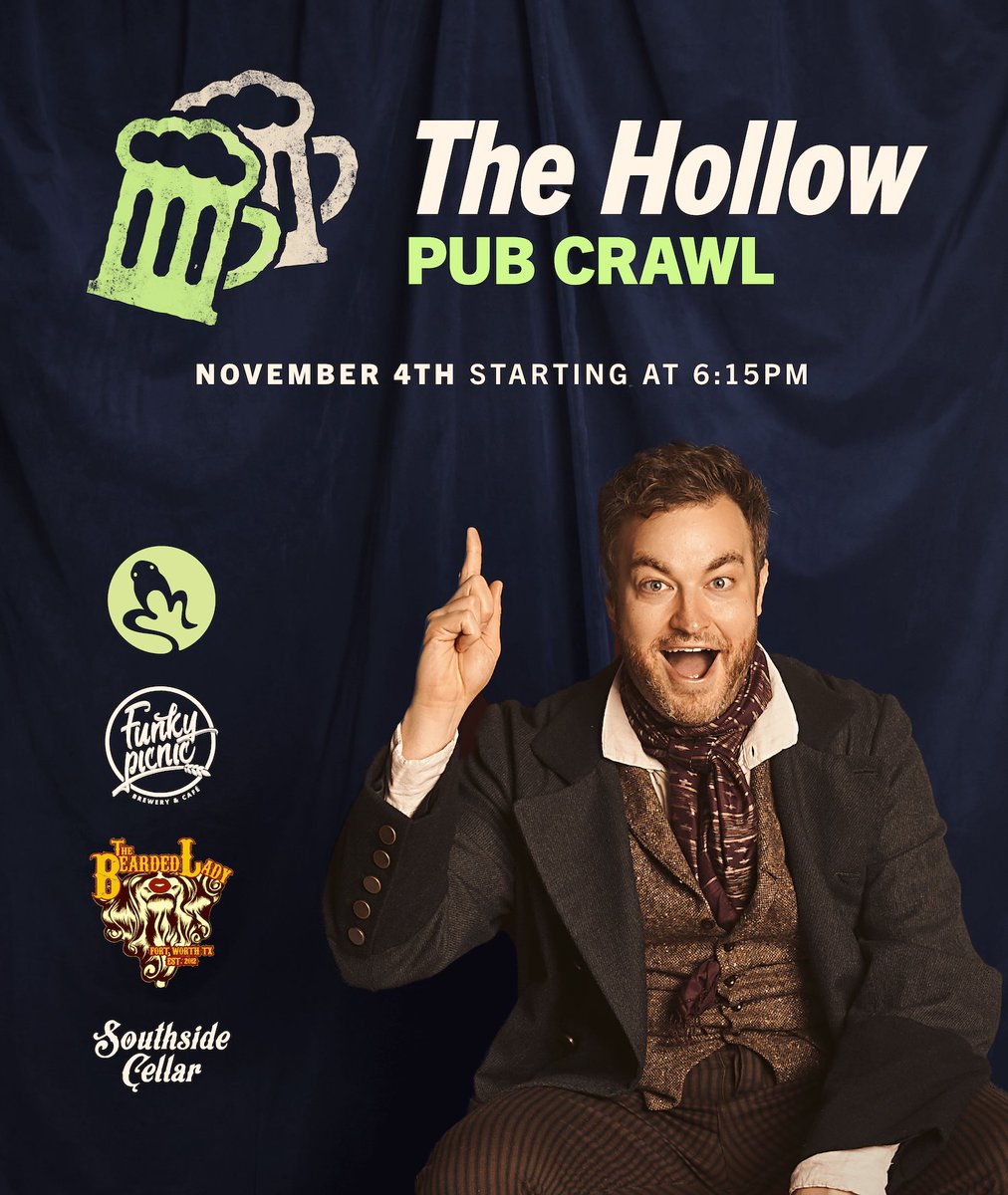 Fort Worth (@visitfortworth) on Twitter photo ๐ป๐ง๐ผ๐บ๐ผ๐ฟ๐ฟ๐ผ๐๐ป
Audience Members attending <a href="/AmphibianStage/">Amphibian Stage</a>'s production of The Hollow will also be treated to a pub crawl that bookends the 8:00pm performance at with stops at <a href="/funkypicnic/">Funky Picnic Brewery & Cafe</a>, <a href="/BeardedLadyFW/">The Bearded Lady</a> and #SouthsideCellar.๐บ
Sign up: bit.ly/3sWG9pi ๐ป๐ง๐ผ๐บ๐ผ๐ฟ๐ฟ๐ผ๐๐ป
Audience Members attending <a href="/AmphibianStage/">Amphibian Stage</a>'s production of The Hollow will also be treated to a pub crawl that bookends the 8:00pm performance at with stops at <a href="/funkypicnic/">Funky Picnic Brewery & Cafe</a>, <a href="/BeardedLadyFW/">The Bearded Lady</a> and #SouthsideCellar.๐บ
Sign up: bit.ly/3sWG9pi