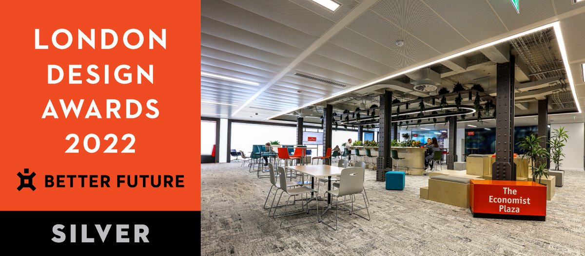 aligndesarch's tweet photo. A super-sustainable project we're incredibly proud of for @TheEconomist  - helping centralise the group's London staff after being split into two offices - has been given a SILVER AWARD in the Corporate &amp; Commercial category at the London Design Awards 2022. https://t.co/vvQBlcPUbd