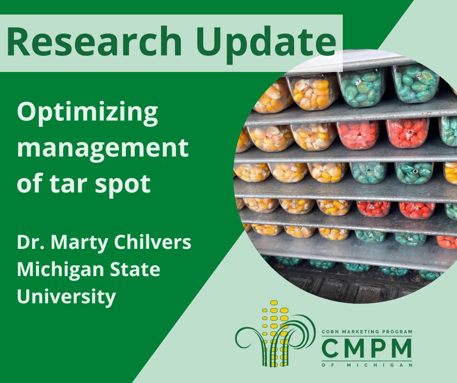 Research Update: This week, Dr. Chilvers talks about his work on optimizing management of tar spot in corn. Read the full blog post here: bit.ly/3U1K5kt
Stay tuned for research results in the CMPM annual research report in early 2023. <a href="/MartinChilvers1/">Martin Chilvers</a> #corn #research