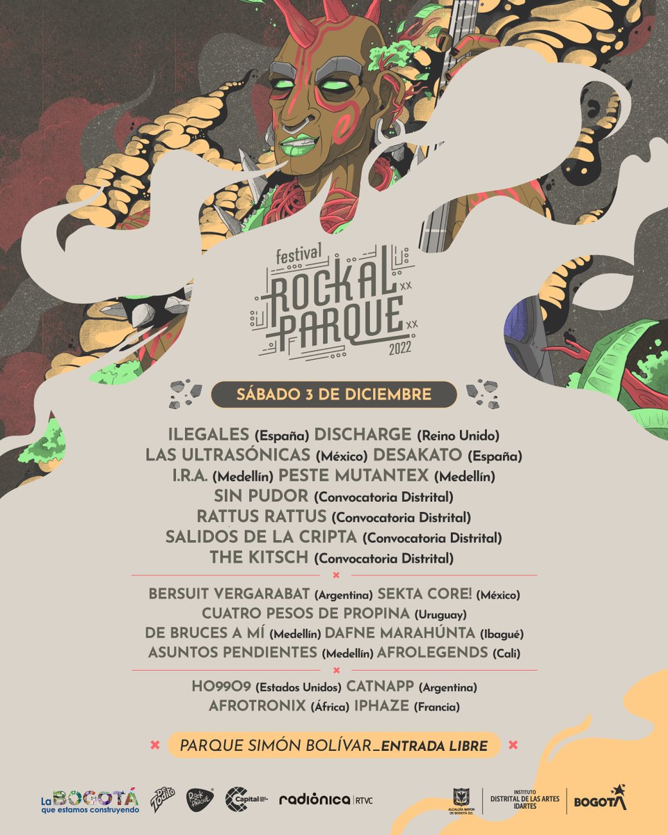 rockalparquefes's tweet photo. 📢 Tenemos listos todos los poderes para vivir 4 días de programación en ¡Rock al Parque, el festival de Bogotá!🤟🏽😎

Nos vemos en el Parque Metropolitano Simón Bolívar, 26 y 27 de noviembre, y 3 y 4 de diciembre en #RockAlParque2022 🌳🍃🎤🎸💥😈

📍https://t.co/Hmsr8os8yd https://t.co/28ZJHdNTHh