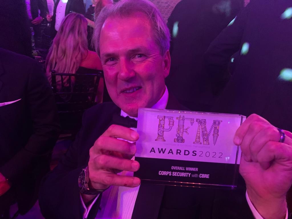 CorpsSecurity's tweet photo. We're celebrating today as we won the Partners in ESG Award with CBRE at the #PFMAwards last night. 
As if that wasn't enough...we then scooped the Overall Winner Award too! 
Thank you to @PFM_Magazine, the judges and our partners. We are delighted! https://t.co/5950DlZnJR