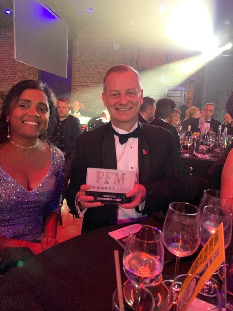 CorpsSecurity's tweet photo. We're celebrating today as we won the Partners in ESG Award with CBRE at the #PFMAwards last night. 
As if that wasn't enough...we then scooped the Overall Winner Award too! 
Thank you to @PFM_Magazine, the judges and our partners. We are delighted! https://t.co/5950DlZnJR