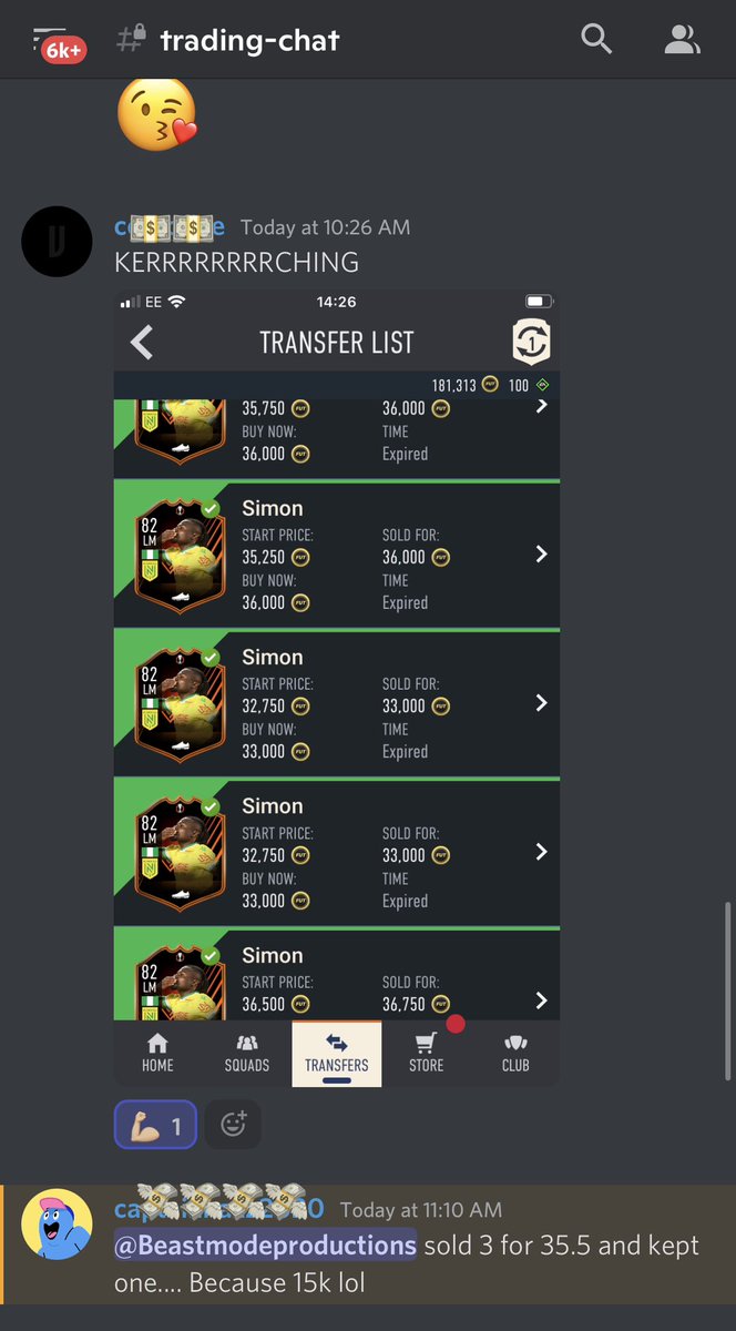 ⚠️ WARNING: Disgusting profits below ⚠️ 
Discord eating good today!!
Called last weekend in the OOP pack madness. As always, believe in the power of (and sell during) the HYPE.

8x UEL Simon bought 15.5 avg, sold 36.25

160K PAT, 130% ROI

LFG