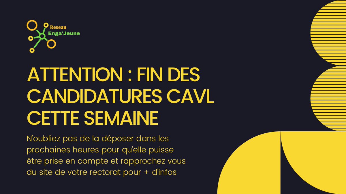 EngaJeune's tweet photo. Fin des candidatures CAVL, faites vite !

#démocratie_jeune #democratiescolaire #cvl #cavl #lycée #jeunes https://t.co/WLRFRppDS3