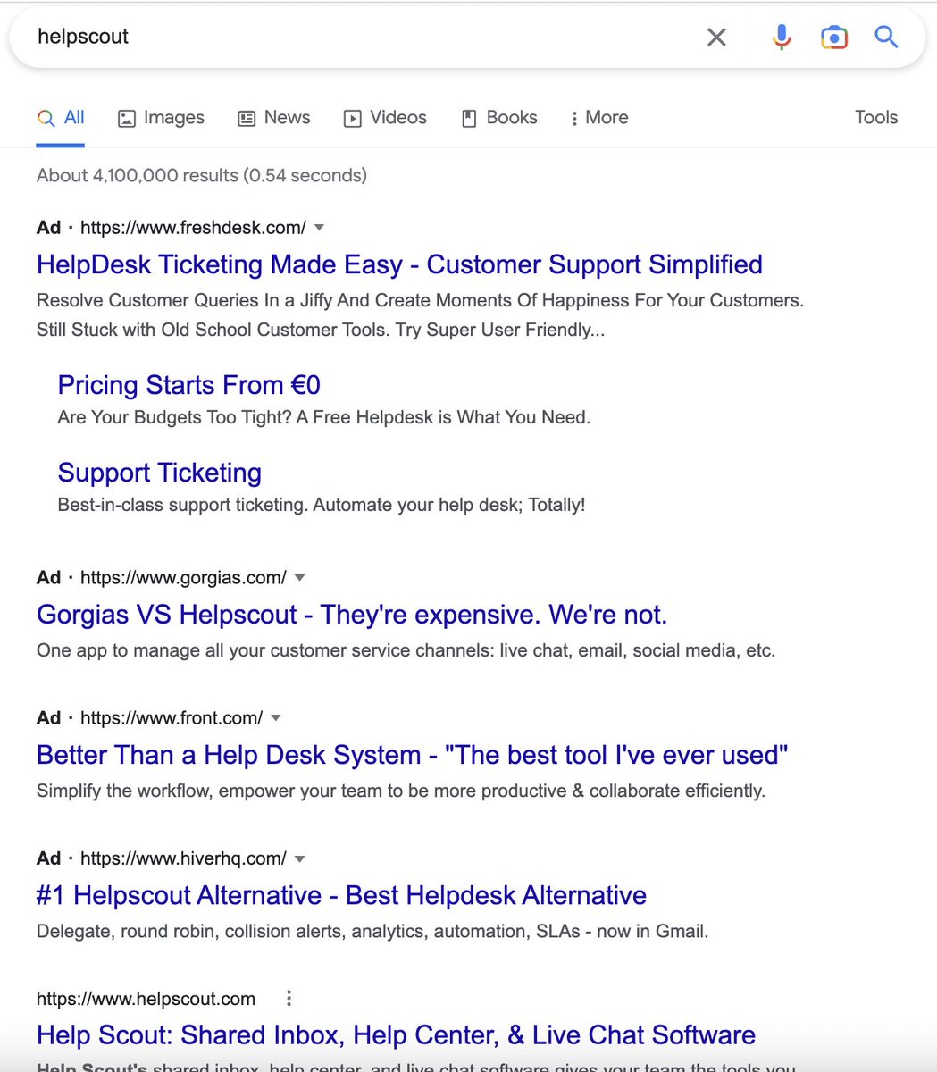 First time I use a browser without an ad blocker in years and the “google tax” is a disgrace. Searching for “helpscout” I have to scroll down A FULL PAGE to finally see the result I’m looking for. Ads look like normal results. How did it come to this? How is this acceptable?