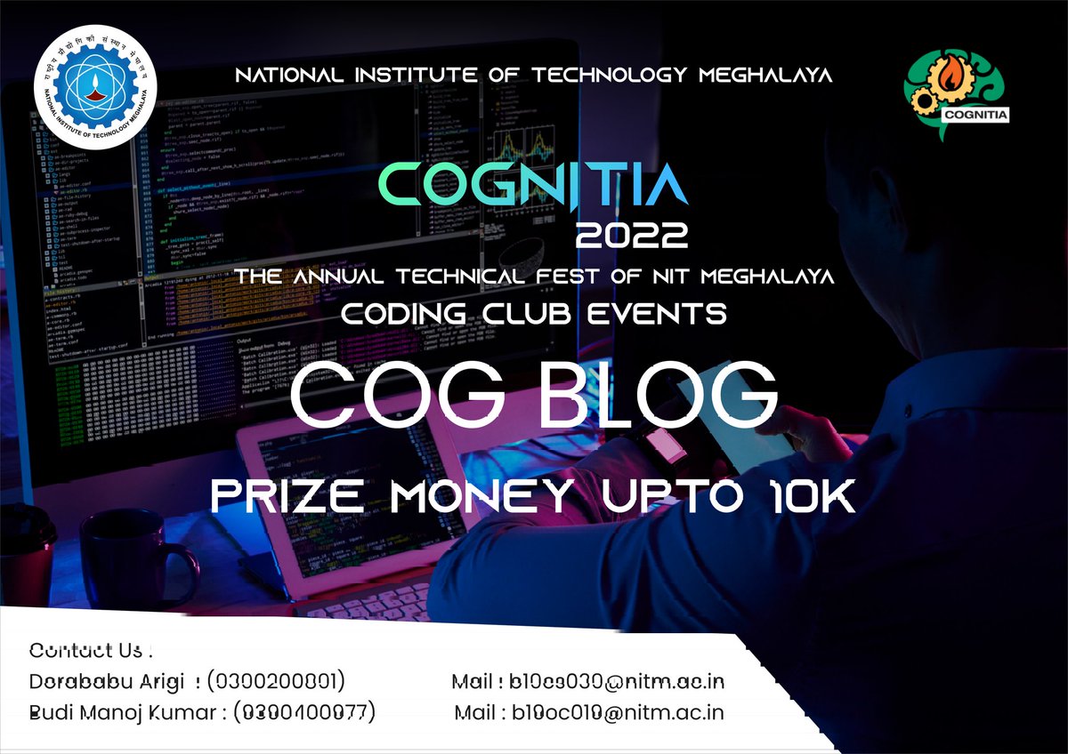 cognitia_nitm's tweet photo. Ready to show the world your coding chops? 👨💻
Join our technical blog writing competition✍️ and put your skills to the test. We'll provide you with a variety of coding-related topics from different domains, so you can write about the one that interests you most.
#cogblog #tech https://t.co/6uyf5CZalh