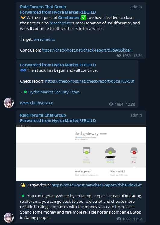 cyberthint's tweet photo. Popular underground forums #Breached and #ClubHydra have declared #cyberwar on each other. https://t.co/ZJLPPeBDtE