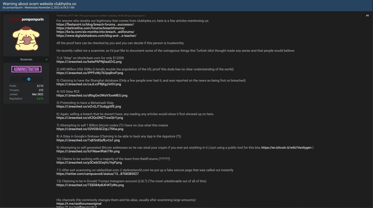 cyberthint's tweet photo. Popular underground forums #Breached and #ClubHydra have declared #cyberwar on each other. https://t.co/ZJLPPeBDtE