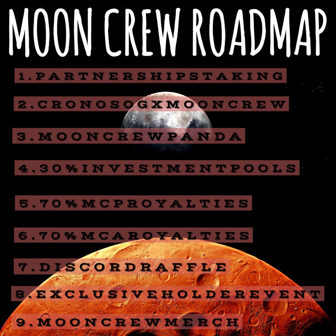 Mooncrew_cro's tweet photo. π¨MOONCREW NEW ROADMAP π¨
If you have any questions feel free to join our discord π―
https://t.co/vtusjiZZUG
@cryptocomnft @EbisusBay #crofam #cro #NFTGiveaways #NFTCommuinity #nftcollector #cronos @NewsCronos @TheCronicleNews https://t.co/dvrPLpO4tC