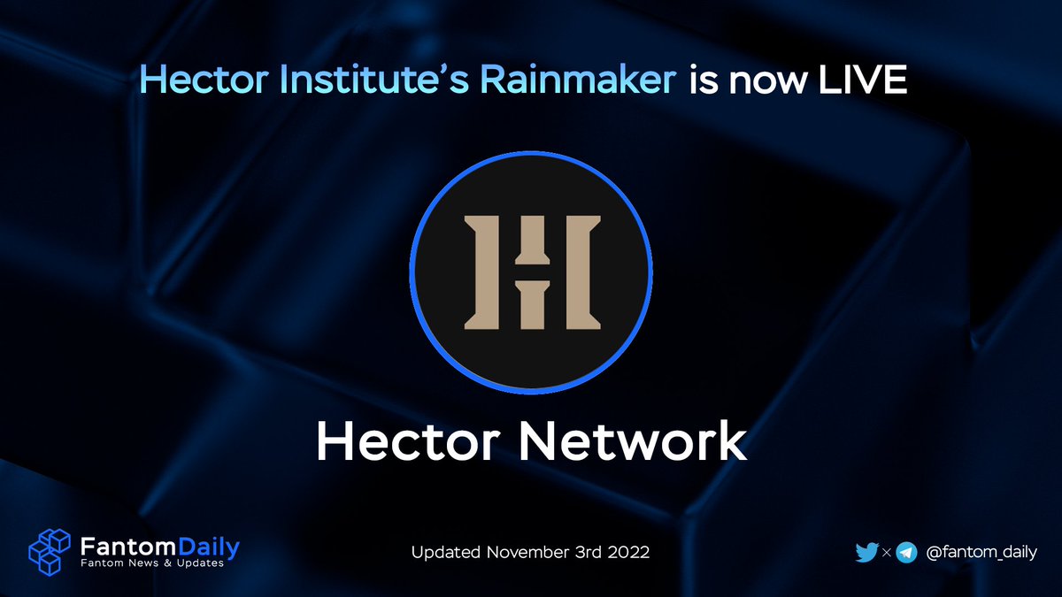 TONDailyTK's tweet photo. 📢 @Hector_Network Rainmaker Program is now LIVE

2,500 $HEC tokens will be distributed as rewards in the next 60 days to Hector Institute's users 🪂🎁

📅 Date: Nov 1st - Dec 31st

#Fantom #FTM $FTM https://t.co/I1oMp6IWS0
