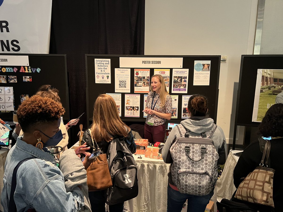 KofkeTracy's tweet photo. Lisa Wilbanks doing her thing.  Poster session for Integrating Coding and Robotics in the K-5 Curriculum at #GaETC22 @lwilban #successatjcss https://t.co/GZWmSHQvgD