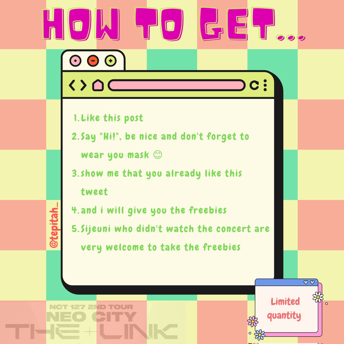 tepi91_'s tweet photo. ~FREEBIES THE LINK IN JAKARTA UPDATE~
π Nov, 5th 2022
β°οΈ Around 09AM
πICE hall/Santika hotel. TBA
1st come 1st serve
very limited
Not fancy but might be useful π
Stay tuned for meeting point update
#TheLinkinJKT #TheLinkinJakarta #NEOCITY_THE_LINK_JKT #THELINKTourJKT https://t.co/fXLr7k13Ho