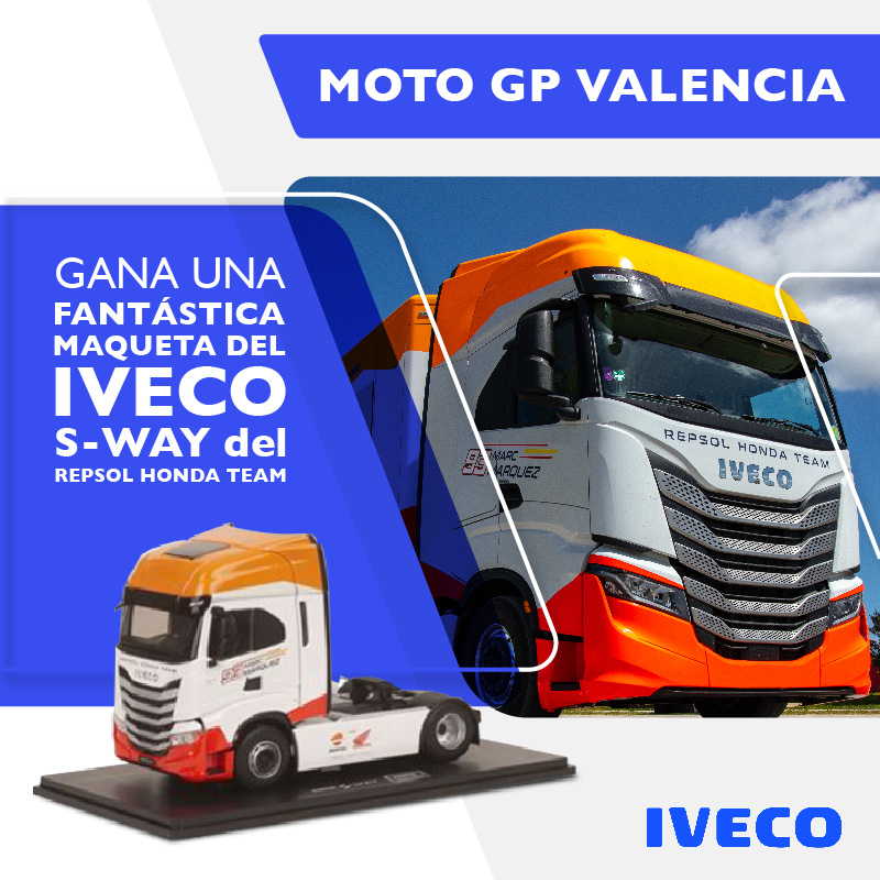 🔵SORTEO🔵 ¡Se acerca la última carrera de la temporada de #MotoGP y queremos despedirnos por todo lo alto! ¿Quieres una maqueta de los IVECO S-WAY de <a href="/HRC_MotoGP/">Honda HRC Castrol - MotoGP</a>? 🚚😍Para participar sólo tienes que seguirnos, RTy responder qué le preguntarías a <a href="/marcmarquez93/">Marc Márquez</a>.¿Fácil, verdad?🙌