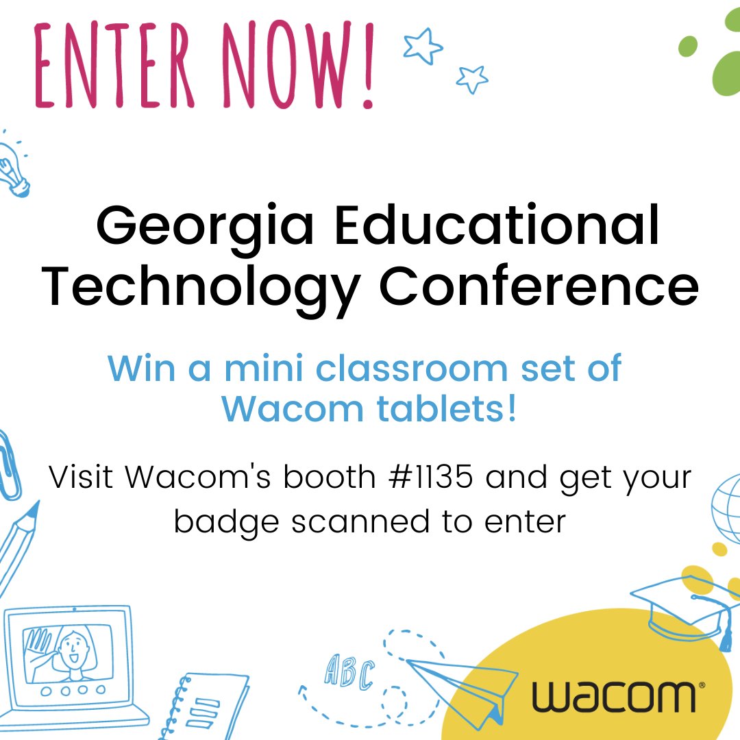Hey Georgia #educators attending #GaETC22 this week, stop by Wacom’s booth #1135 to learn about Wacom tablets for education and to enter for a chance to win a mini classroom pack of Wacom tablets! #WacomForEducation #NeverStopLearning #EdTechConference