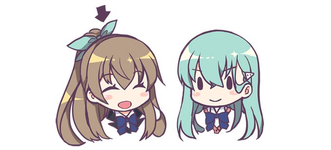 熊野のリボンが鈴谷の髪の色と同じっぽいのがおそろっぽくてほっこり 