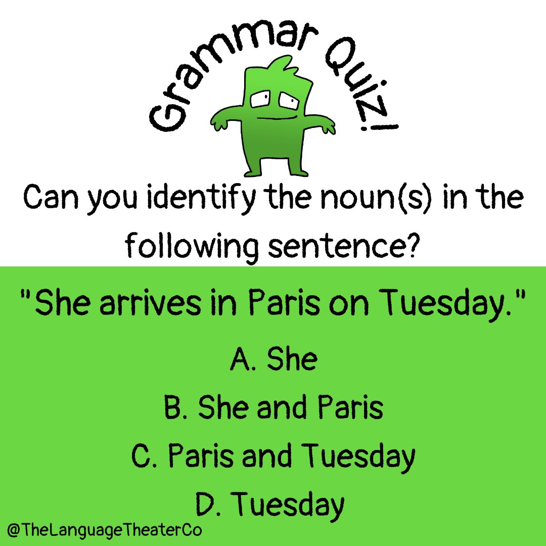 TLTheater's tweet photo. Let's test what you've learned this week 🤓 Comment the answer below! If you would like more activities like this, check out our Playbook at https://t.co/GqOgGuVddR
#grammar #supplementalresource #ESL #homeschool #openandgo #easylearning https://t.co/CEiB9PI9g3