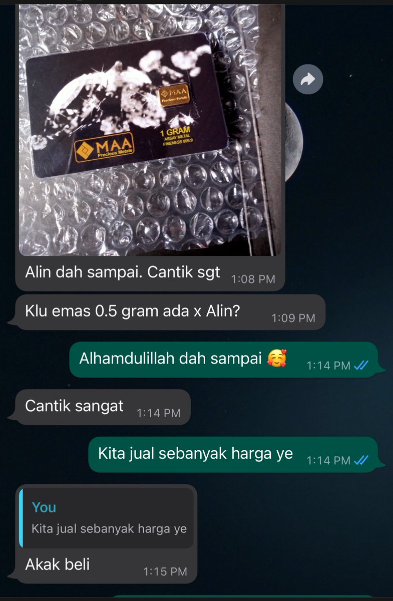 CikShazzz's tweet photo. ALHAMDULILLAH✨

Sampai dengan selamat ke tuan badan. Customer happy kita pun happy 🫶 tahniah dah mula menyimpan emas.

#1gram1bulam 
#dealeremasorodesign
#emashargakilang https://t.co/1B08bBHyCU