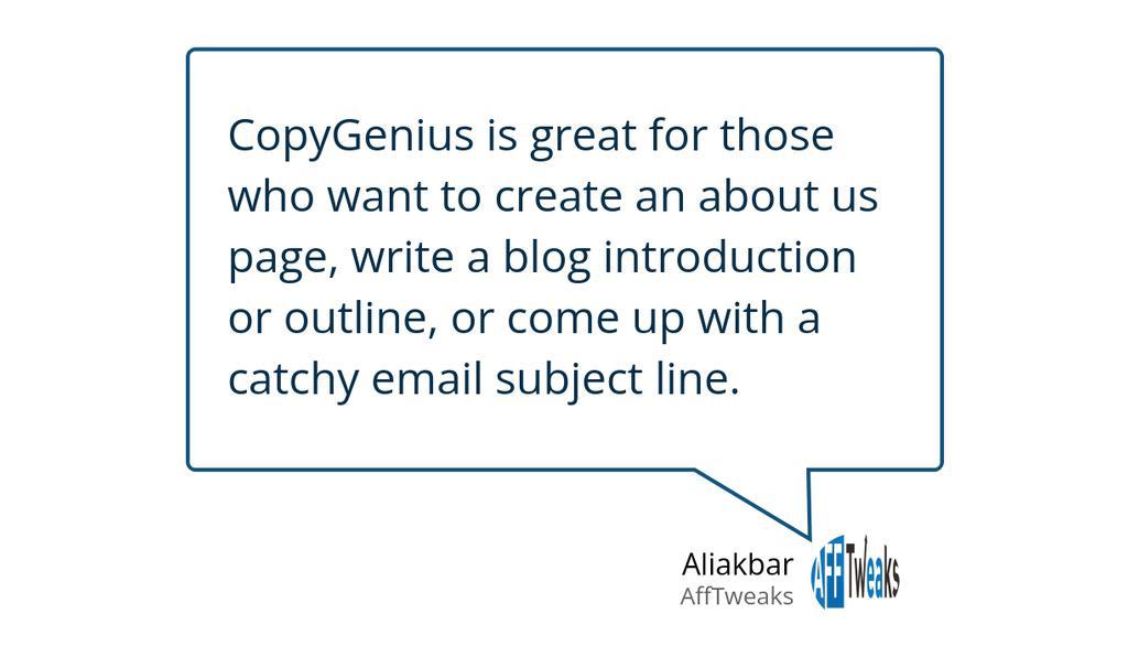 Afftweaks_'s tweet image. CopyGenius AI writing assistant is one tool that helps you do just that.

Read more 👉 lttr.ai/3OSh

#AiCopywritingTool #CopyGeniuscoupon #CopyGeniusdeals #CopyGeniusOffer #CopyGeniusCoupon #CopyGeniusDiscount #CopyGeniusFreeTrial #WriteAdCopy #EnjoyMaximumSavings