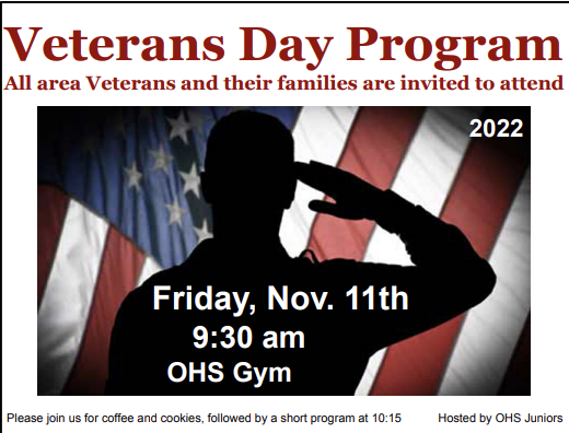 OgdenCSD's tweet image. The OHS junior class invites all area veterans and their families to attend.