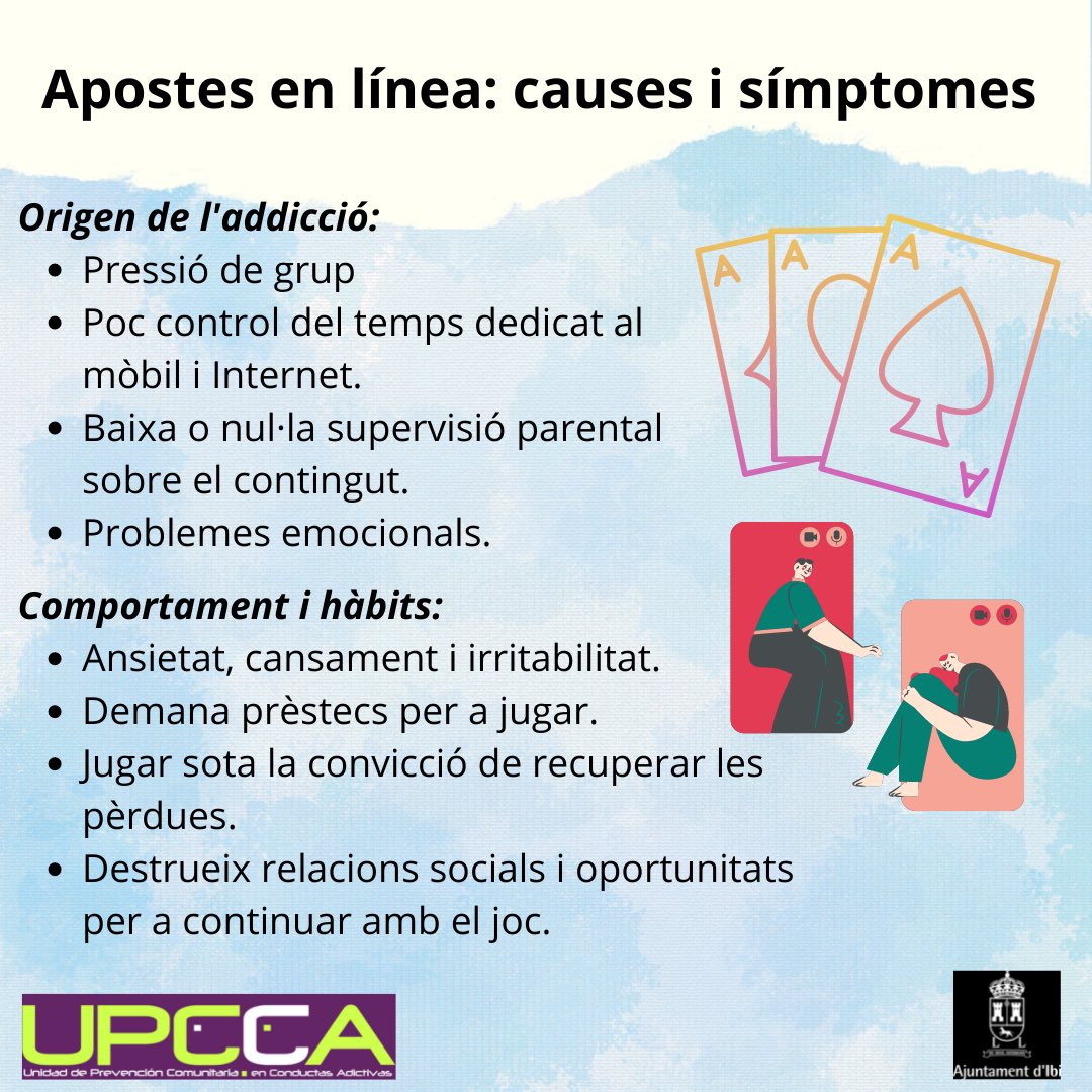 upccaIbi's tweet photo. El #Atzar no és un #Joc 
📌 #ApostaPerTu
💊 Píndola Informativa de les UPCCAs en Xarxa 
🔎 Com saber si tinc un problema amb les #Apostes ⁉️
🔎 Causes i símptomes de les Apostes En línia ⁉️ 
🔎 Llig amb atenció
#UPCCAsEnXarxa @upccaIbi @ayuntamientoibi @EPfacultades @ua_alcoi https://t.co/nsXOybQHen