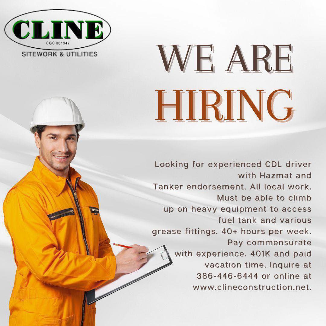 SEClineConstruc's tweet image. Looking for experienced CDL driver with Hazmat and Tanker endorsement. All local work. Must be able to climb up on heavy equipment to access fuel tank and various grease fittings. 40+ hours per week. Pay commensurate with experience. 401K and paid vacation time.