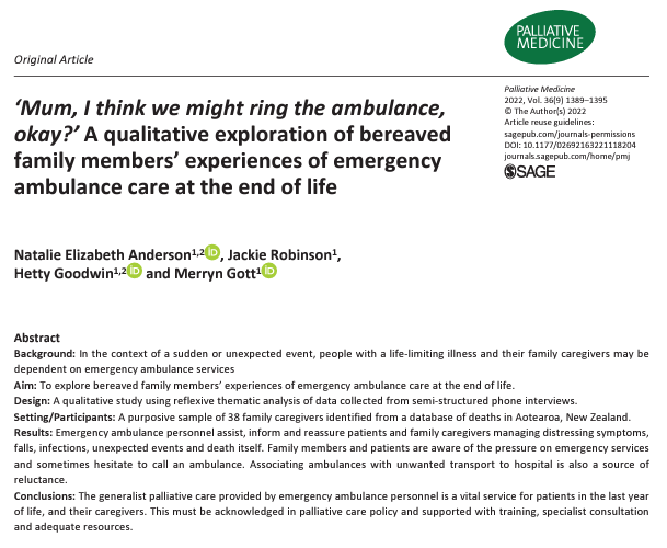 PalliativeMedJ's tweet photo. The generalist #palliative care provided by emergency ambulance personnel is a vital service for patients in the last year of life, and their caregivers. #hpm #hapc https://t.co/pg5cW9GGfQ https://t.co/FhLl8XwbIc