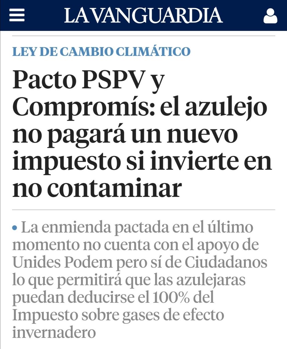 No nos gusta el Proyecto de Ley de Cambio Climático que quiere aprobar el Botànic, pero si podemos ayudar a que sea menos perjudicial para las empresas azulejeras de Castellón, ahí esta <a href="/CsCValenciana/">Ciudadanos Comunidad Valenciana</a> 

#PoliticaUtil 

lavanguardia.com/local/valencia…