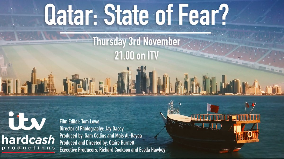 HardcashProd's tweet photo. Another one out tonight at 9pm on ITV! #qatar #fifa2022 #humanrights #hardcash https://t.co/orcw8EDcAX