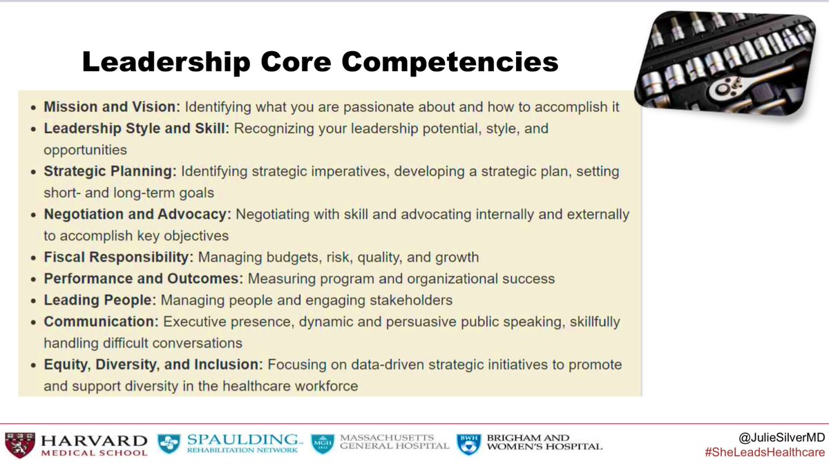 AmyOxentenkoMD's tweet photo. Want to lead in healthcare? 🤔
Take a look:
👉🏼Do you have #LeadershipCoreCompetencies?
👉🏼If not, where can you sharpen your skills?
@JulieSilverMD reviewing the tools we need to have in our #LeadershipToolkit! 🛠️ 🧰
#SheLeadsHealthcare
#InvestInHer https://t.co/8FFZWuywJ7