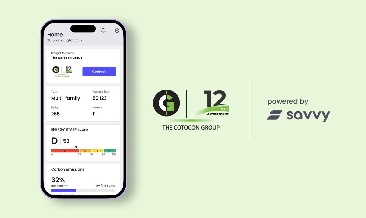 getsavvyOS's tweet photo. 1/ Savvy partners with @TheCotoconGroup as the first licensee to leverage our software to help buildings become more energy efficient in NYC.
#energyefficiency #carbon_footprint #RealEstate #carbon_emissions https://t.co/gAUwTv9Pmm