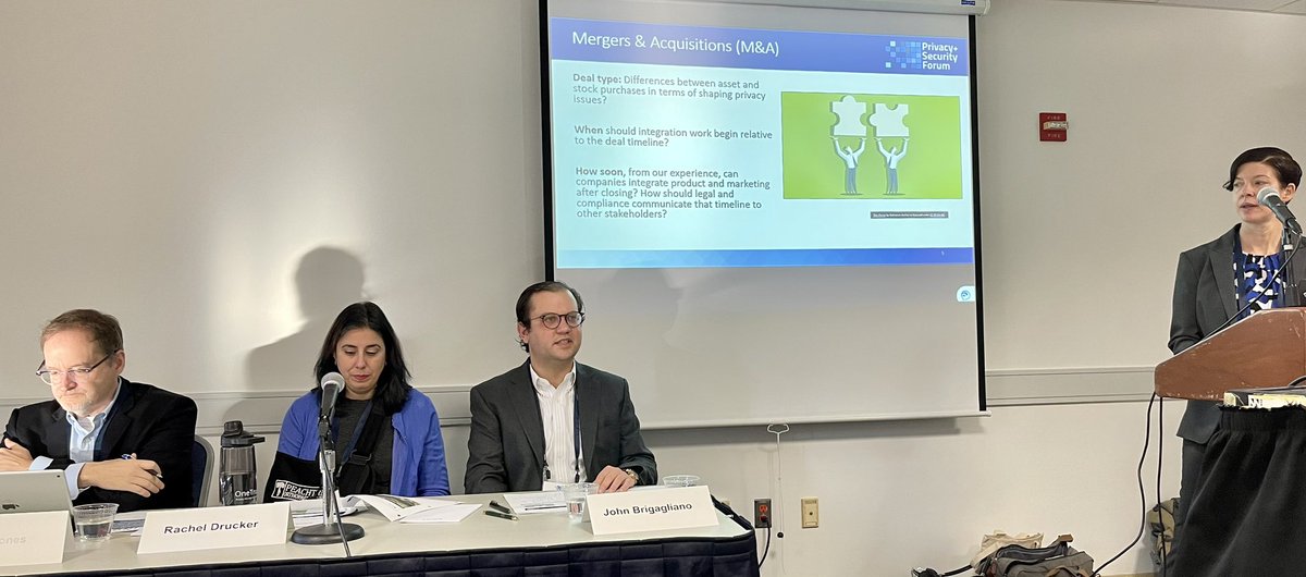 christinayiotis's tweet photo. #Privacy + #Security Forum @privsecacademy
Growing #Compliant: #Integrating #PrivacyPrograms Following Corporate Mergers
@KTS_Law Partner @AMWitt @KTS_Law Associate John Brigagliano @Riskonnect GC/Secretary Michael Jones
@InterosInc CPO Rachel Drucker #IntegrationPreparation https://t.co/vGFzJk6hWP