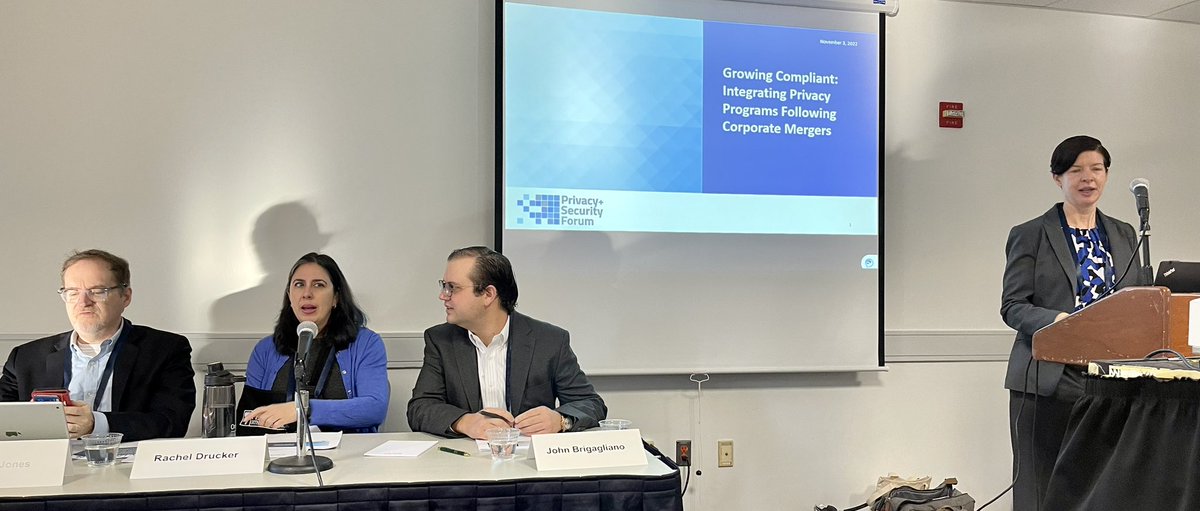 christinayiotis's tweet photo. #Privacy + #Security Forum @privsecacademy
Growing #Compliant: #Integrating #PrivacyPrograms Following Corporate Mergers
@KTS_Law Partner @AMWitt @KTS_Law Associate John Brigagliano @Riskonnect GC/Secretary Michael Jones
@InterosInc CPO Rachel Drucker #IntegrationPreparation https://t.co/vGFzJk6hWP