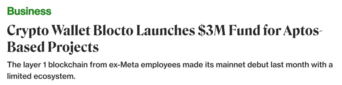 .<a href="/BloctoApp/">BloctoApp (🐚,🐚)</a>, a Mark Cuban-backed multi-chain crypto wallet and ecosystem, has announced a $3 million <a href="/Aptos_Network/">Aptos Network (has moved to Aptos!)</a> Ecosystem Fund for Aptos-based projects.

coindesk.com/business/2022/…