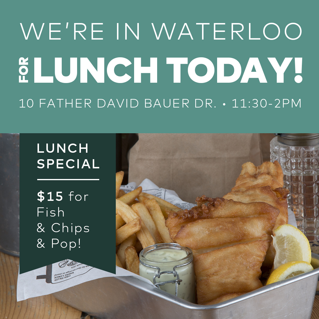 ishandchips's tweet photo. Grab lunch with us TODAY at the Waterloo train station! #KitWat #KWAwesome #KWRegion #KWFoodTrucks #FoodTrucks519 #WRAwesome #Kitchener #FishAndChips https://t.co/4xHK2cIJ61