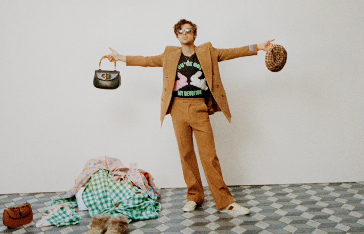 hsdaily's tweet photo. Harry Styles for the 2022 Gucci HA HA HA Collection. https://t.co/5d9Hdp7YRs
