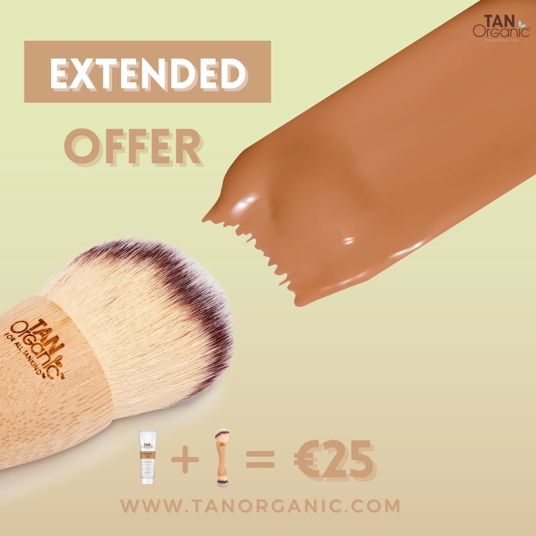 ✨EXTENDED OFFER✨
Buy our Instant Tan and BFF Brush for only 25!! Worth €54.98.
Available on our website.
Shop here: tanorganic.com

#veganskincare #tanorganic #ethical #ecofriendly #goldenglow #skinhealth #specialoffer