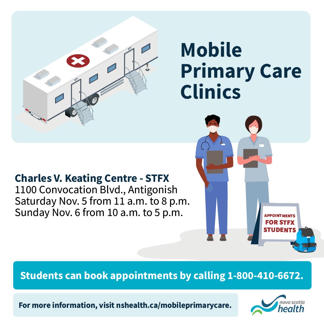 HealthNS's tweet photo. More Nova Scotians will receive primary healthcare services as a new mobile clinic begins moving around the province.

The clinic will be in Antigonish this weekend before moving to other areas of the province. 

Release: https://t.co/CSQlkiW3bS
@nsgov 
@nshealth 
@stfxuniversity https://t.co/af9YCXlItt
