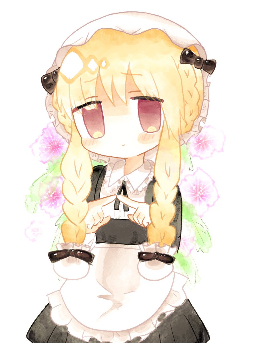1girl solo blonde hair braid hat maid apron  illustration images