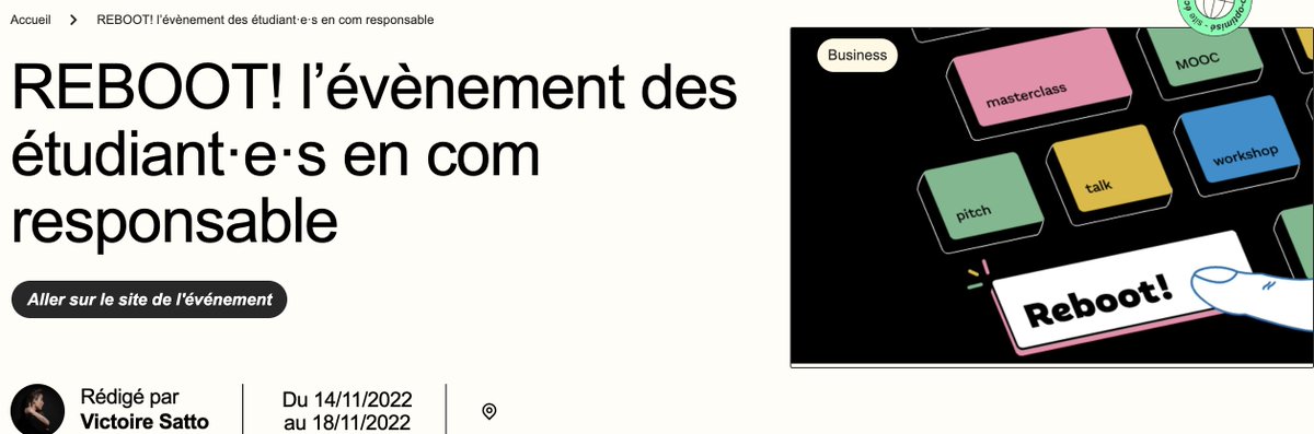 CélinePuffArdichvili (@celinepuffardi) on Twitter photo 1 semaine pour hacker les métiers de la #communication, c'est possible? 
Pour les étudiants en com' + tous ceux qui veulent entrevoir leur métier de communicant autrement, en phase avec les enjeux #climat, c'est vital. Rdv sur 
<a href="/Reboot_com/">Reboot !</a>!🙏 <a href="/_thegoodgoods/">The Good Goods</a> 1 semaine pour hacker les métiers de la #communication, c'est possible? 
Pour les étudiants en com' + tous ceux qui veulent entrevoir leur métier de communicant autrement, en phase avec les enjeux #climat, c'est vital. Rdv sur 
<a href="/Reboot_com/">Reboot !</a>!🙏 <a href="/_thegoodgoods/">The Good Goods</a>