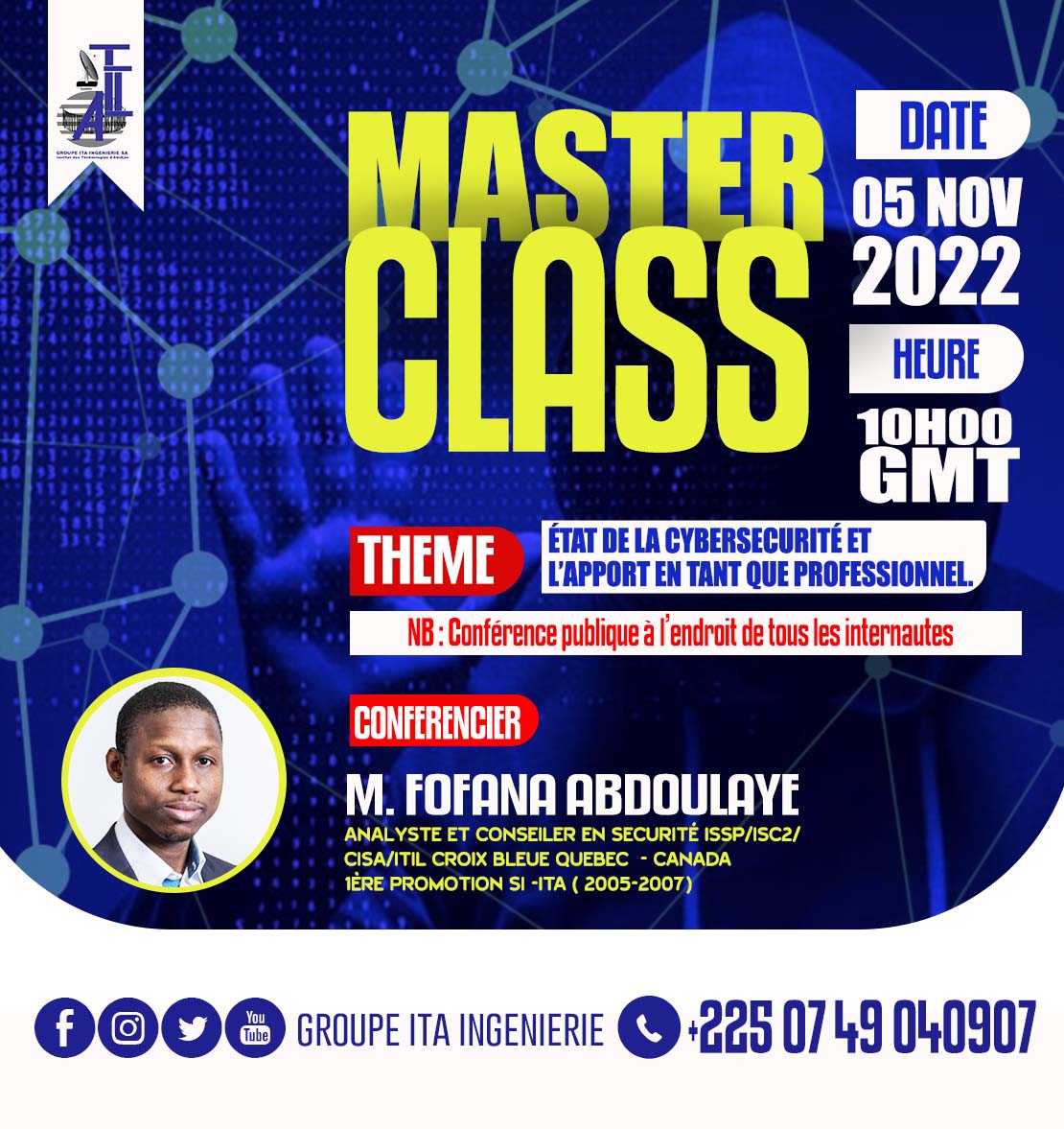 Suivez en direct le samedi 05 novembre 2022 à partir de 10h GMT en cliquant sur le lien Google meeting suivant: 
  meet.google.com/xhp-cgfq-owc