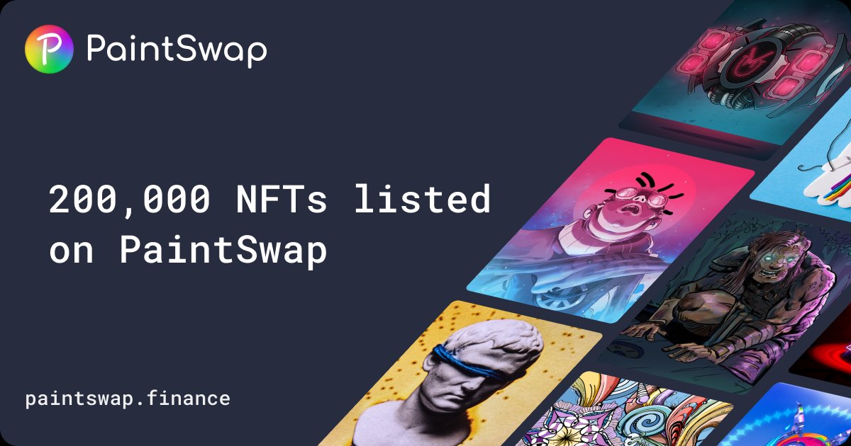 Oh look what we just noticed! 200,000 NFTs have now been listed in total for sale or auction on PaintSwap! What a fantastic milestone #fantom #nfts #marketplaces