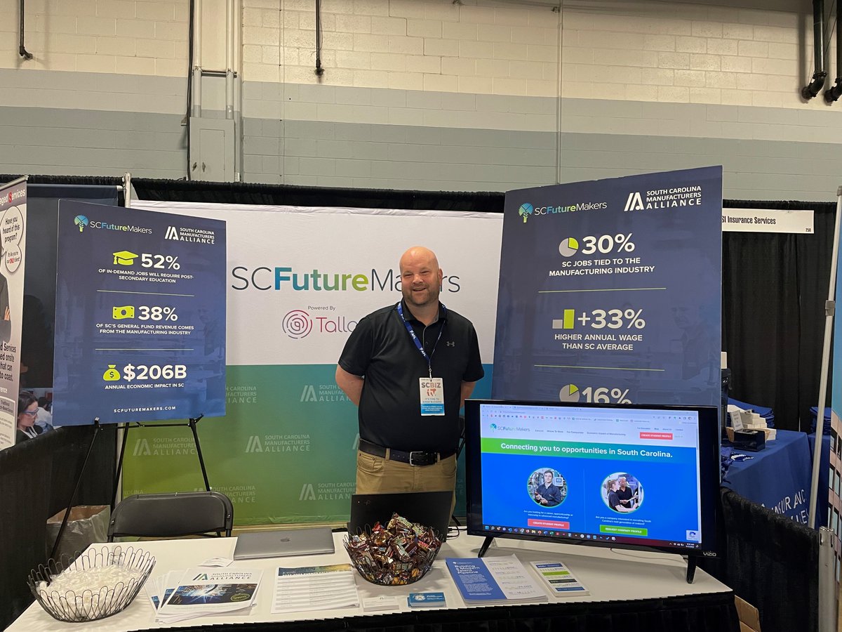 SCManufacturers's tweet photo. Proud to represent @SCFutureMakers at the 2022 SC Manufacturing Conference & Expo! Stop by booth 249 to learn about SCMA's signature workforce initiative.
#SCMFGCONF https://t.co/SCwZsuF3vU