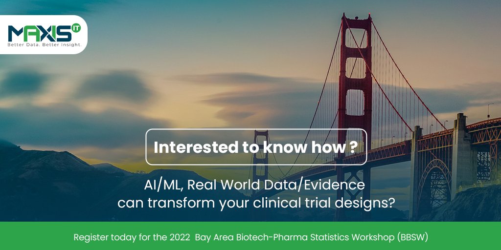 MaxisAIInc's tweet photo. MaxisIT is proud to be a sponsor of the “Resilience and Reinvention” themed 2022 Bay Area Biotech Pharma Statistics Workshop at the Crowne Plaza Hotel in Foster City, CA, Nov 3rd – 4th. Register today at https://t.co/Z5gW6hIk06
#MaxisIT #BBSW https://t.co/WCm6kHrn5Z