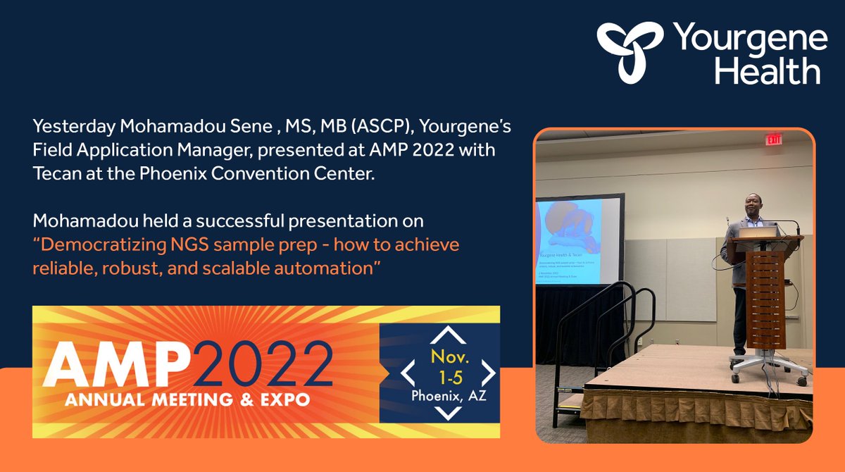Yesterday Mohamadou Sene, MS, MB (ASCP), Yourgene’s Field Application Manager, presented with @Tecan_Talk at AMP 2022. Mohamadou held a successful presentation on “Democratizing NGS sample prep - how to achieve reliable, robust, and scalable automation” #AMP2022